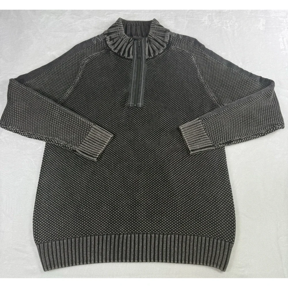 Carbon 2 Cobalt Cable Sweater 1/4 Zip Mens Large Gray Waffle Geometric Textured